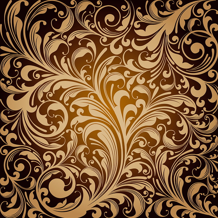 brown and black leaf clipart, background, golden, ornament, vintage, texture, floral, pattern, HD wallpaper