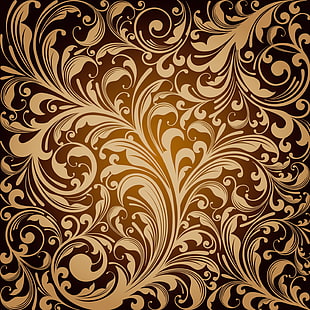 brown and black leaf clipart, background, golden, ornament, vintage, texture, floral, pattern, HD wallpaper HD wallpaper