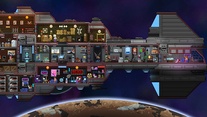 game application screenshot, Starbound, ship, spaceship, space, HD wallpaper