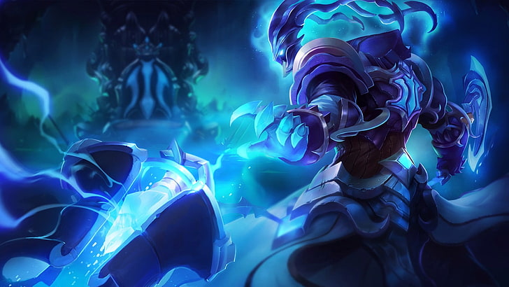 person holding sword wearing blue armor game wallpaper, League of Legends, Thresh, video games, HD wallpaper