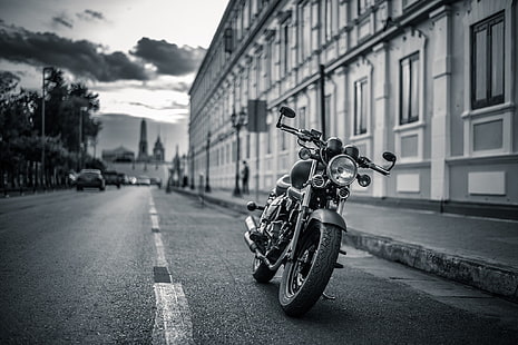 standard motorcycle, Heavy bike, Harley-Davidson, Harley Davidson, modified, monochrome, motorcycle, HD wallpaper HD wallpaper