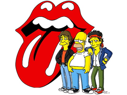 Homer Simpson, Keith Richards, logo, Mick Jagger, Muzycy, Rolling Stones, piosenkarz, The Simpsons, Tongues, Tapety HD HD wallpaper