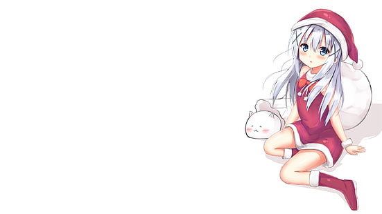 weibliche Anime-Figur, Weihnachten, einfacher Hintergrund, Kafuu Chino, Gochuumon wa Usagi Desu ka ?, Weihnachtsmützen, Anime-Mädchen, HD-Hintergrundbild HD wallpaper