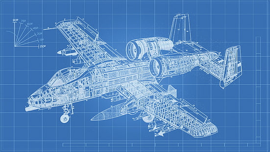 طباعة زرقاء للطائرة ، طائرة ، تقنية ، Fairchild Republic A-10 Thunderbolt II ، هندسة ، A-10 Thunderbolt ، مخططات، خلفية HD HD wallpaper