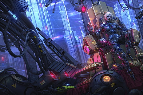 cyberpunk, futuristic, science fiction, artwork, women, HD wallpaper HD wallpaper