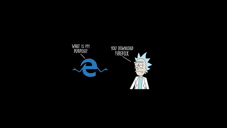 Logotipo do Internet Explorer e ilustrações de Rick & Morty Rick, ilustração de Rick, Rick e Morty, TV, Mozilla Firefox, Rick Sanchez, simples, humor, Microsoft Edge, fundo preto, fundo simples, HD papel de parede