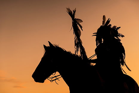 تصوير ، أمريكي أصلي ، حصان ، صورة ظلية، خلفية HD HD wallpaper