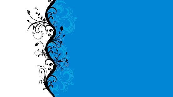 papel tapiz floral azul y blanco, abstracto, arte digital, blanco, azul, cian, simple, Fondo de pantalla HD HD wallpaper