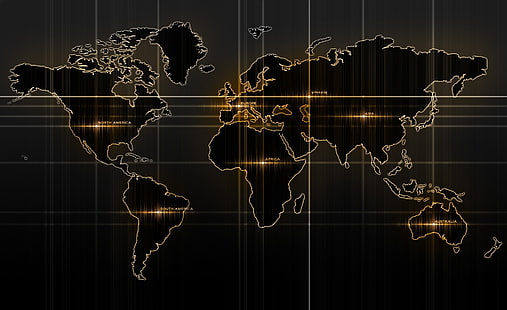 Мир Карта Желтый, черный карта иллюстрации, Путешествия, Карты, Желтый, Мир, HD обои HD wallpaper