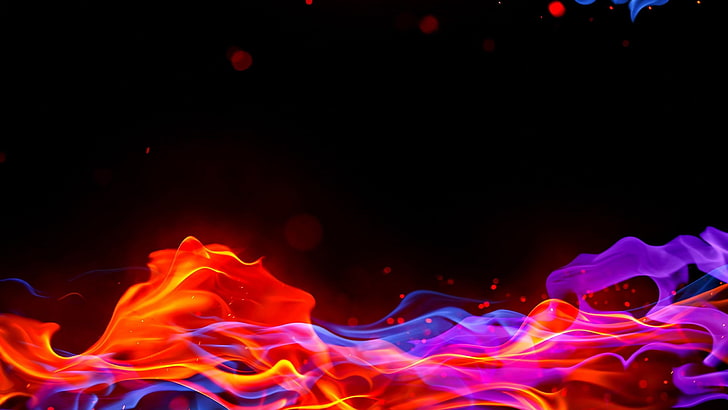 ilustrasi api merah dan beraneka warna, asap, kerudung, bergelombang, latar belakang, Wallpaper HD