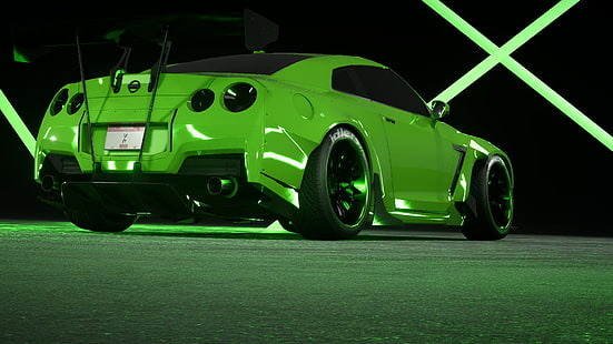 Nissan GTR, verde, Rocket Bunny, Fondo de pantalla HD HD wallpaper