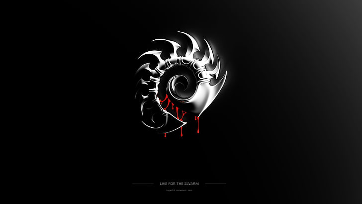 logo abu-abu dan merah, Starcraft II, Zerg, minimalis, video game, Wallpaper HD