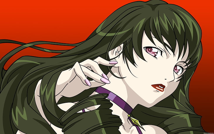Ilustração de personagem de anime feminino de cabelos verdes, menina, lábios, cabelo, mão, manicure, HD papel de parede