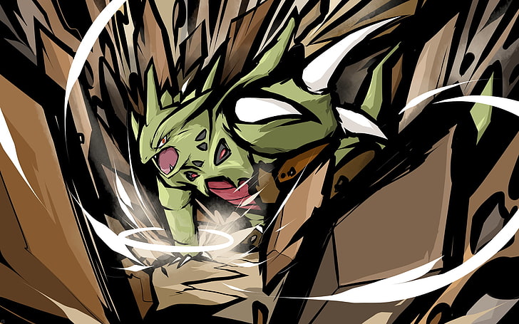 ilustração de dragão verde e marrom, ishmam, Pokémon, Mega Tyranitar, Tyranitar, HD papel de parede