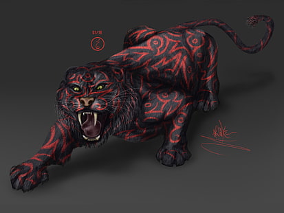 tiger, fear, predator, mouth, claws, fangs, grin, Sabretooth, in the dark, HD wallpaper HD wallpaper
