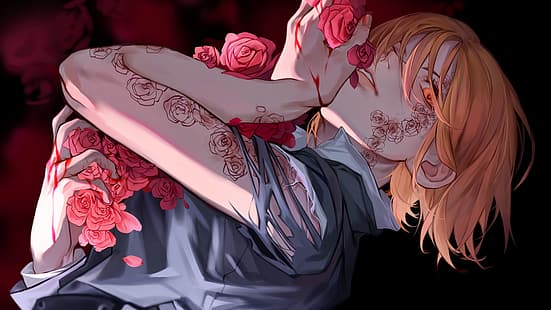  Jujutsu Kaisen, Kugisaki Nobara, blood, rose, anime girls, HD wallpaper HD wallpaper