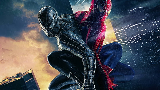 Spider-Man, film, Spider-Man 3, Marvel Comics, Black Spiderman cocok, membelah, Wallpaper HD HD wallpaper
