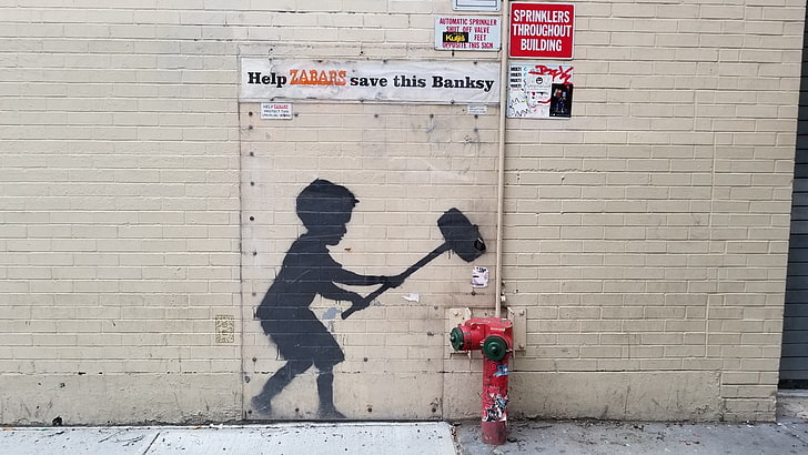 Banksy, graffiti, beton, ściana, urban, znak, Tapety HD