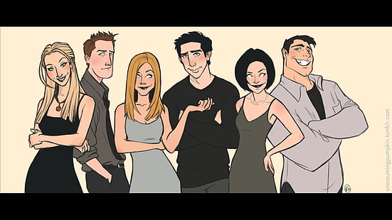digitale Tapete mit drei Frauen und drei Männern, Freunde, Karikatur, HD-Hintergrundbild HD wallpaper