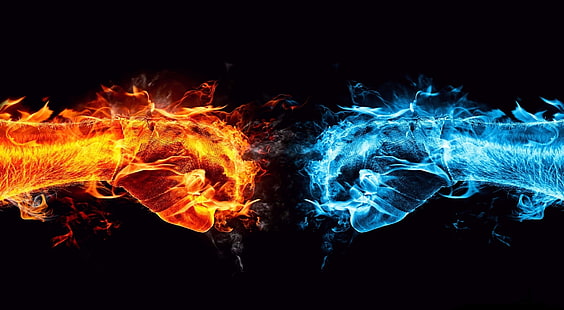 Blue And Red Fire, fire and ice fist wallpaper, Aero, Black, HD wallpaper HD wallpaper