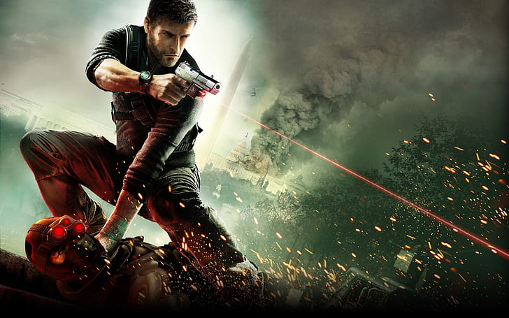 Splinter Cell Handgun Laser HD, плакат за игри, видео игри, пистолет, клетка, треска, лазер, HD тапет