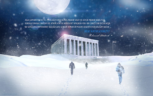 Anıtkabir ، أنقرة ، ضوء القمر ، مصطفى كمال أتاتورك ، الليل ، الثلج ، عاصفة ثلجية ، تركية، خلفية HD HD wallpaper