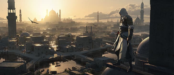 закат, город, вечер, Багдад, Басим, Assassin’s Creed Mirage, HD обои