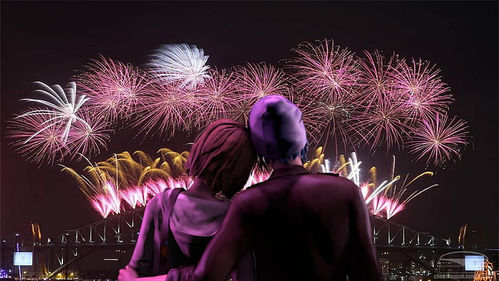 New Years Eve Loving Couple Romantic Night With The Beloved Celebration With Fireworks Romantic Couple Wallpapers Free Download 1920×1080, HD wallpaper