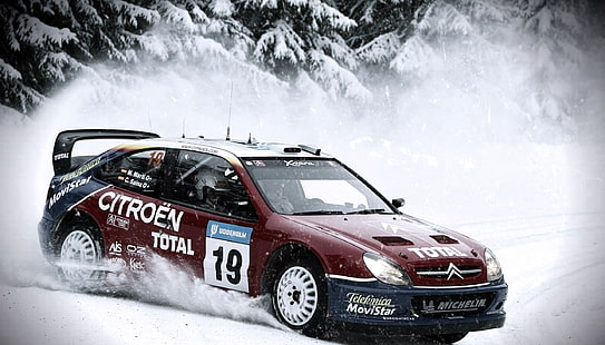 Winter, Auto, Snow, Sport, Machine, Skid, Citroen, WRC, Rally, Side view, In Motion, Xsara, วอลล์เปเปอร์ HD HD wallpaper