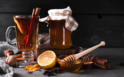  Food, Tea, Cinnamon, Drink, Honey, Lemon, Still Life, HD wallpaper HD wallpaper