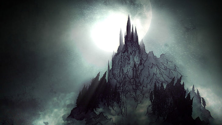 планинска илюстрация, Castlevania, замък, видео игри, кръв, ретро игри, Дракула, Castlevania: Lords of Shadow, HD тапет