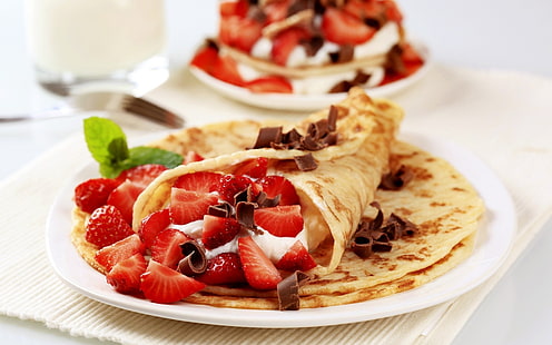 Strawberry Pancakes, strawberries, pancakes, dessert, fruits, HD wallpaper HD wallpaper