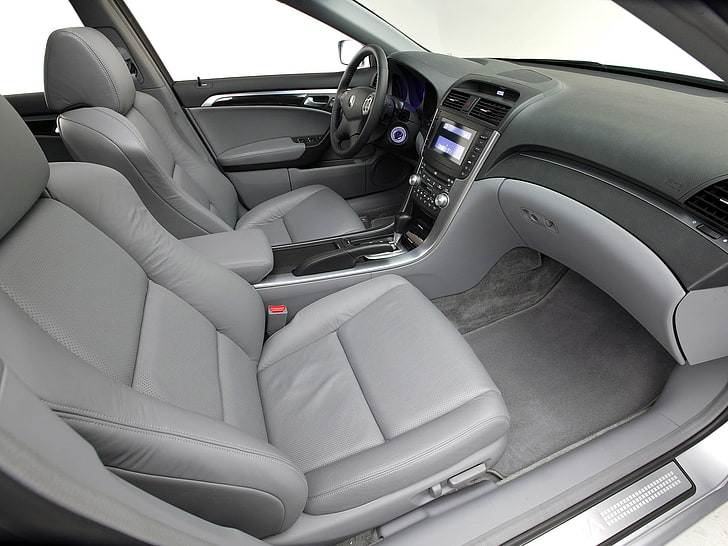 gray leather car seat, acura, tl, 2004, salon, gray, interior, steering wheel, HD wallpaper