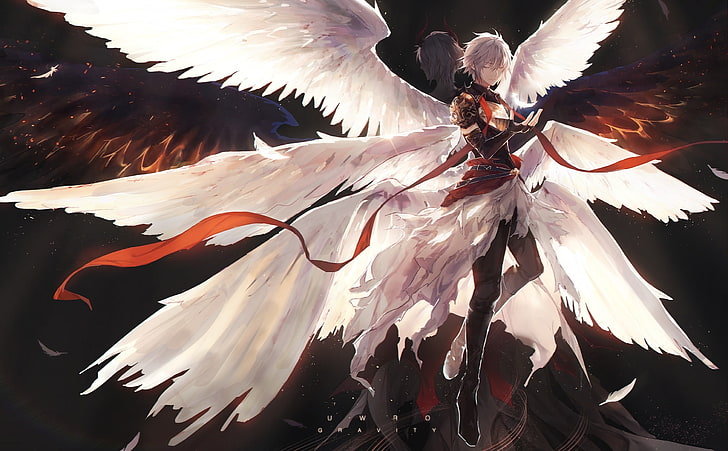 anime boys, granblue fantasy, wings, angel, fantasy, devil, lucifer, Anime, HD wallpaper