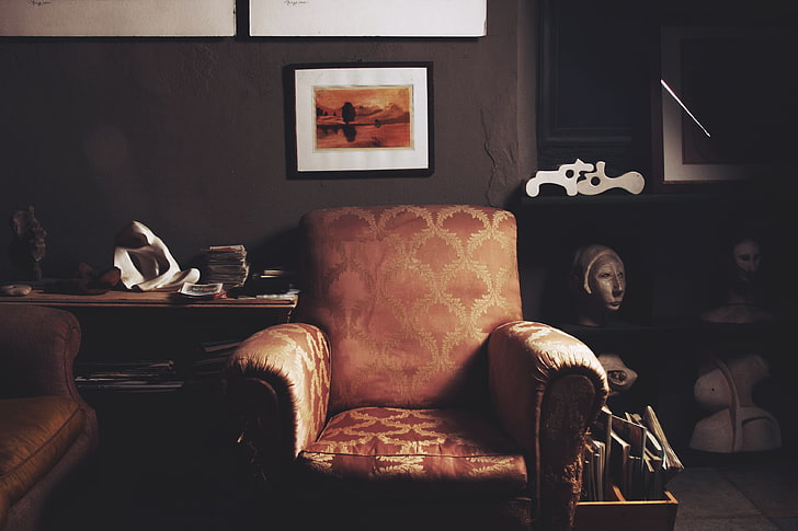 cadeira de sofá marrom, cadeira, vintage, interior, design, HD papel de parede