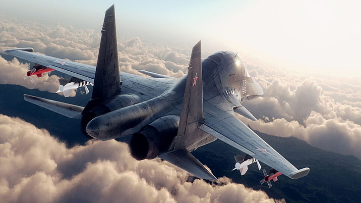 avion, militar, nubes, vuelo, HD wallpaper