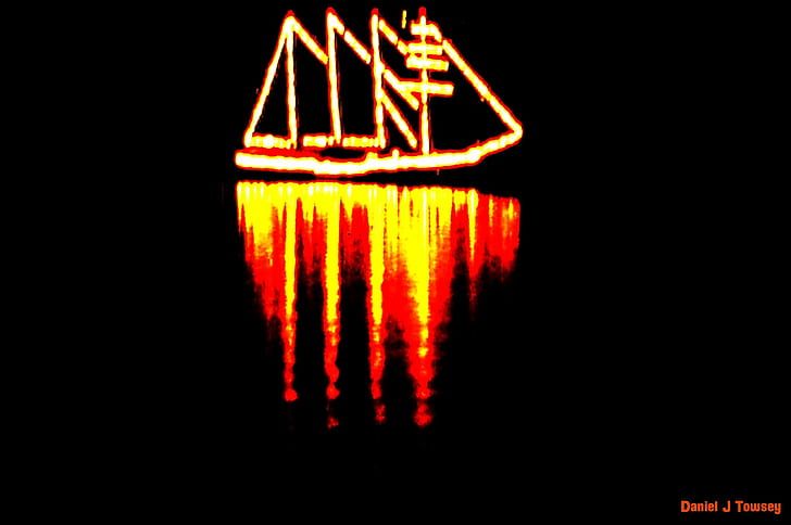 Glow In The Dark, парусник неоновый свет, свечение в темноте, danieltowsey, лодки, HD обои