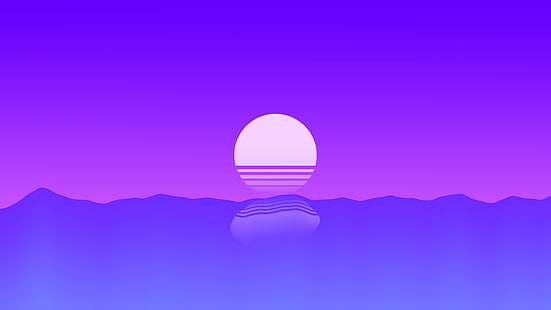 Moon, Seascape, Reflection, Purple, 4K, HD wallpaper HD wallpaper