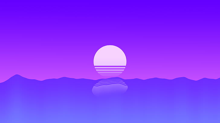 matahari terbenam, laut, outrun, minimalis, Wallpaper HD
