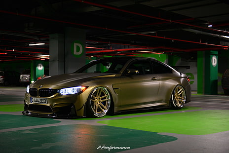 светлина, BMW, дискове, подземен паркинг, M4, HD тапет HD wallpaper