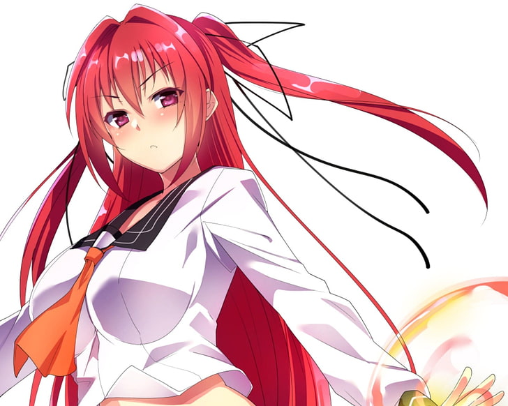 Illustrazione di carattere anime ragazza dai capelli rossi, manga, Shinmai Maou no Testament, Naruse Mio, rossa, arrossendo, uniforme scolastica, Sfondo HD