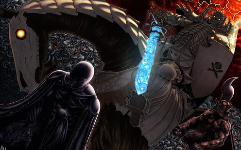 чудовище с илюстрация на меч, берсерк, череп рицар, Кентаро Миура, HD тапет HD wallpaper