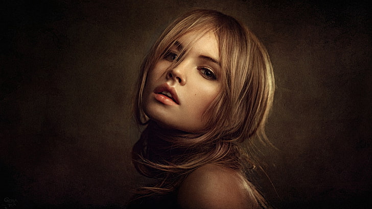 woman's face, women, blonde, open mouth, portrait, warm colors, face, Georgy Chernyadyev, Anastasia Scheglova, model, HD wallpaper