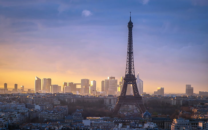 Wieża Eiffla, Paryż, Paryż, Wieża Eiffla, pejzaż miejski, Francja, niebo, światło słoneczne, budynek, Tapety HD