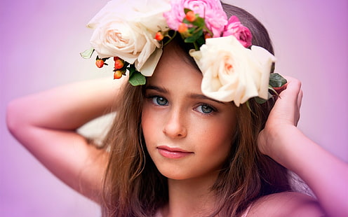 Flowers, girl, wreath, beautiful child, Flowers, Girl, Wreath, Beautiful, Child, HD wallpaper HD wallpaper