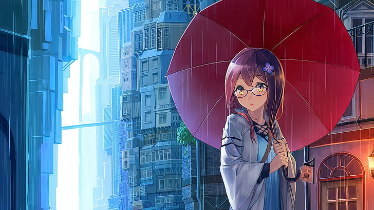 Anime, Anime Girls, gelbe Augen, Brille, HD-Hintergrundbild