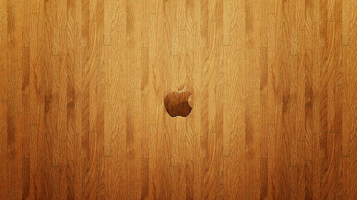 شعار أبل بني ، سطح خشبي ، شعار شركة أبل، خلفية HD