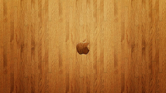 коричневый логотип Apple, деревянная поверхность, Apple Inc., логотип, HD обои HD wallpaper