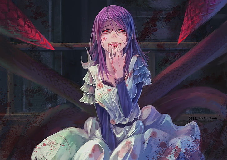 purple-haired female anime character wallpaper, anime, anime girls, Kamishiro Rize, Tokyo Ghoul, HD wallpaper