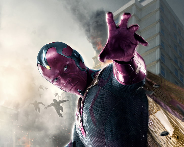 Marvel Vision digital wallpaper, Pink, Dark, City, Action, Red, Fantasy, Vision, Clouds, Sky, Fire, Hero, Blue, Robots, the, Alien, Wallpaper, Smoke, Super, Year, EXCLUSIVE, MARVEL, Walt Disney Pictures, Avengers, Man, Movie, Film, Adventure, Armor, Buildings, Sci-Fi, Soldiers, Superhero, Enemy, 2015, Paul Bettany, Age, Ultron, Avengers Age of Ultron, Avengers 2, ENTERTAINMENT, STUDIOS, HD wallpaper